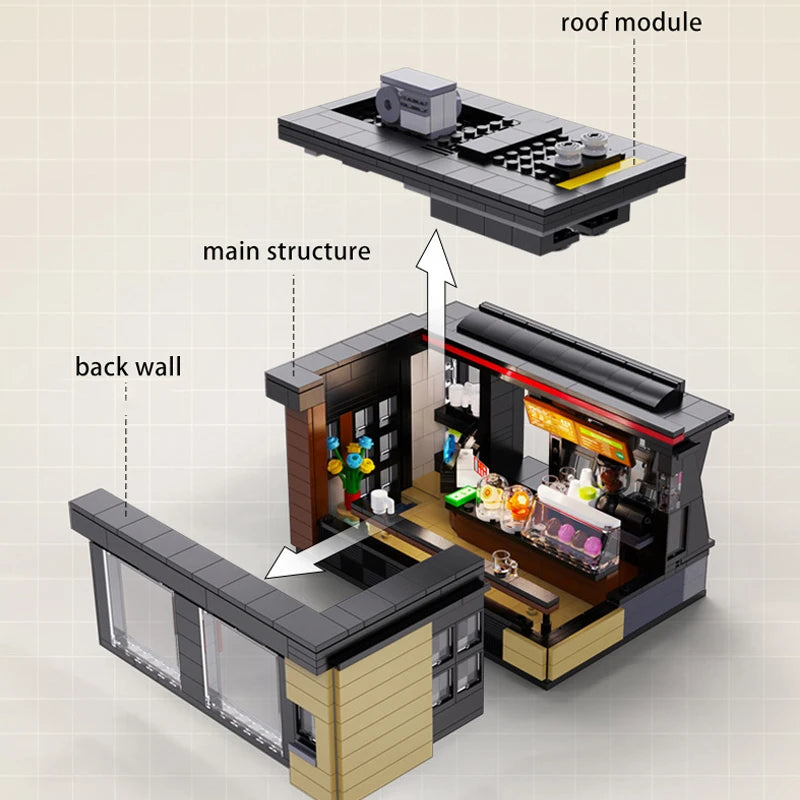 Creative Street Scene Modular Buildings LED Cafe Store Model 768PCS Building Blocks Brick Toys for Children Birthday Gift Set