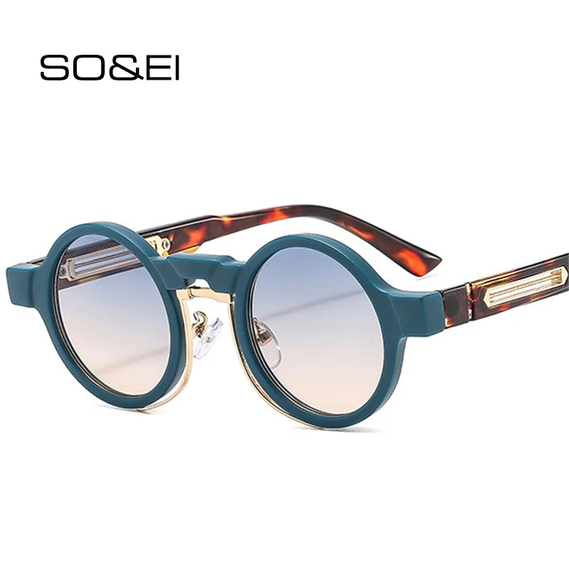 SO&EI New Small Round Sunglasses Retro Punk Gradient Shades UV400 Women Men Fashion Sun Glasses
