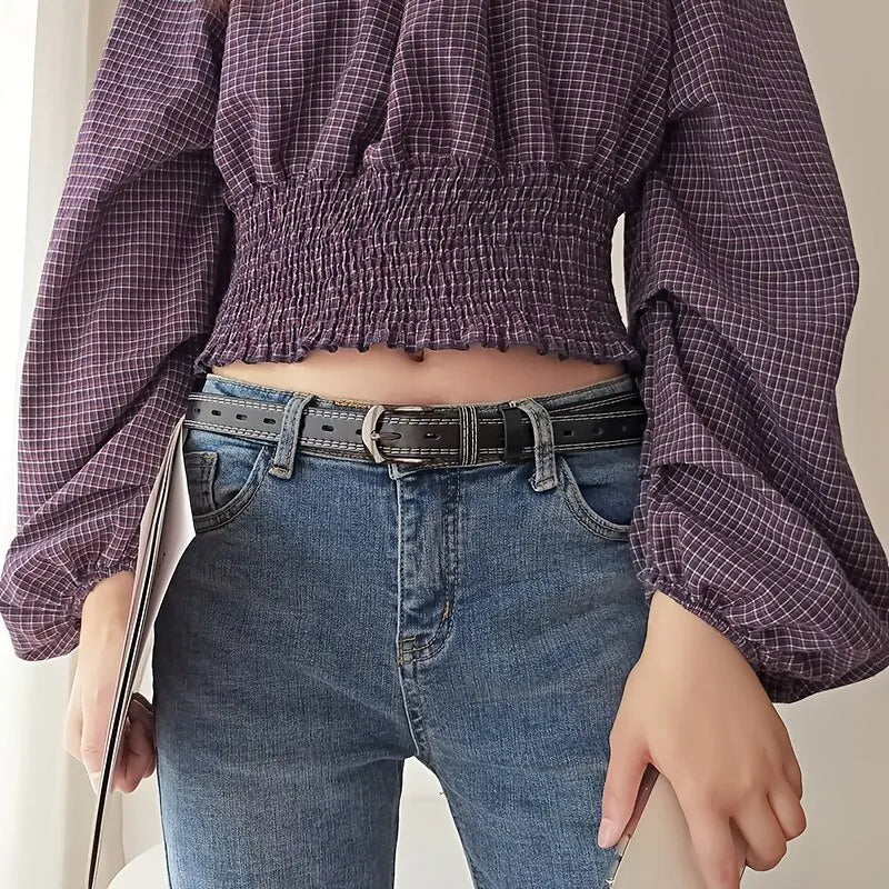 Women's Belt Retro Needle Buckle Men's Belt Casual Trend Belt Soft Belt Hollow Belt Paired with Jeans Belt PU Leather Belt