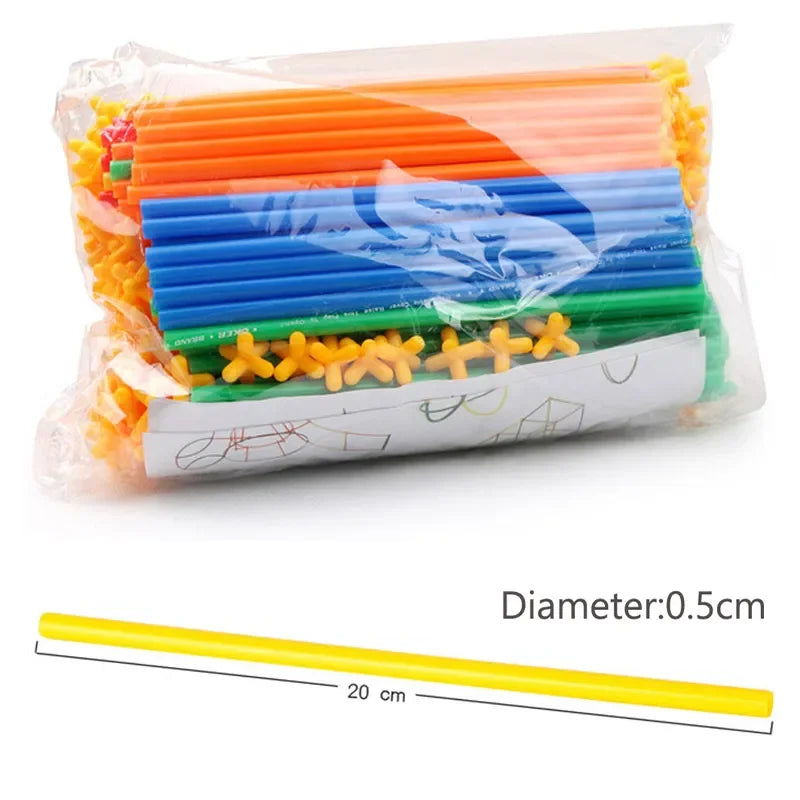 100pcs Children's DIY Educational Straw Blocks Creative Assembling And Building Toys Parent-child Interaction Kindergarten Gifts