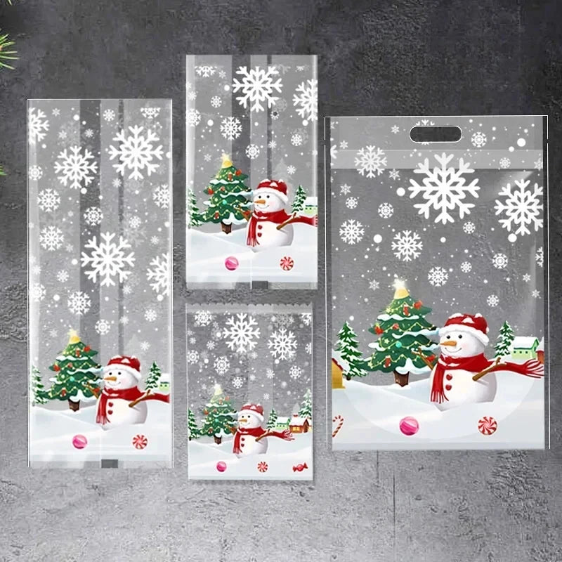 50pcs Christmas Snowman Transparent Candy Bag Gifts Cookie Baking Packaging Bags Xmas Winter Party Decoration New Year