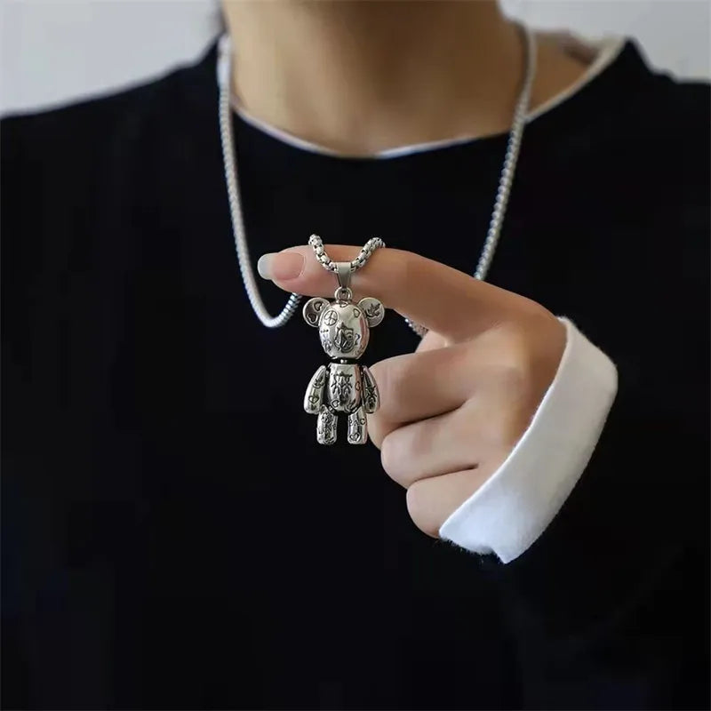 Actionable Graffiti Violence Bear Necklace Men's Personality Hip Hop Pendant Sweater Chain Hoodie Jewelry Accessories Wholesale