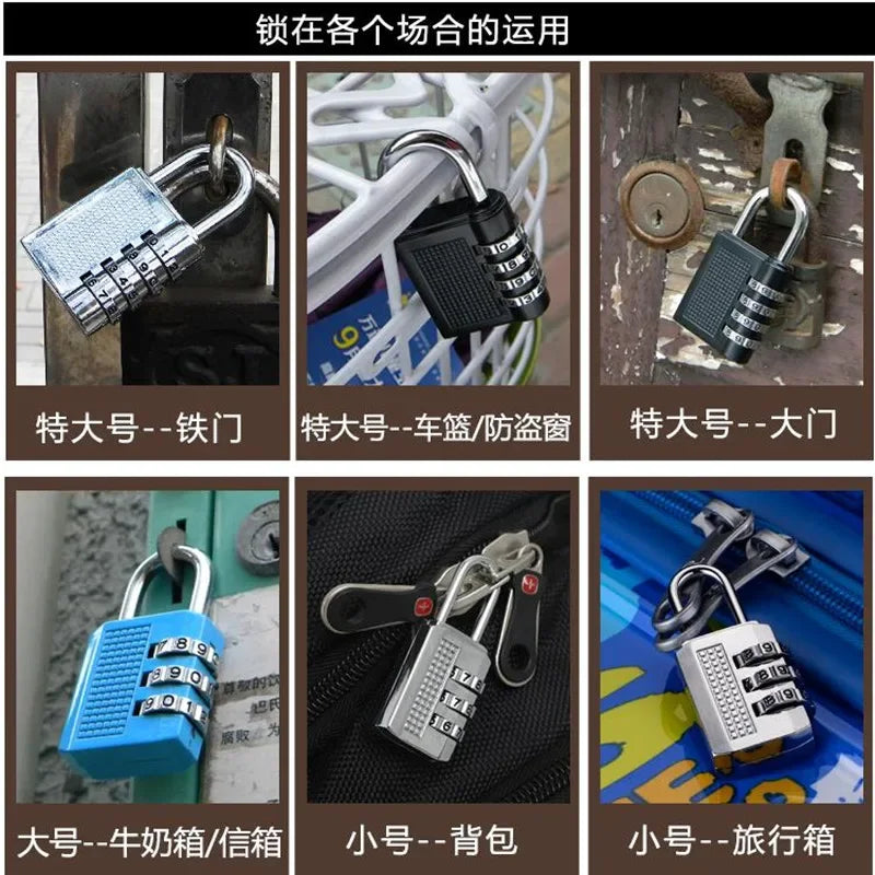 Heavy Duty 4 Dial Digit Combination Lock Weatherproof Security Padlock Outdoor Gym Trunk Safely Code Lock Black 80*43*14mm