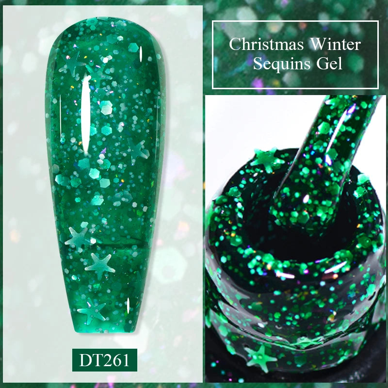 MEET ACROSS 7ml Christmas Seris Gel Nail Polish Winter Green Red Sequins Gel Polish For Manicure Uv Led Gel Varnish Nail Art