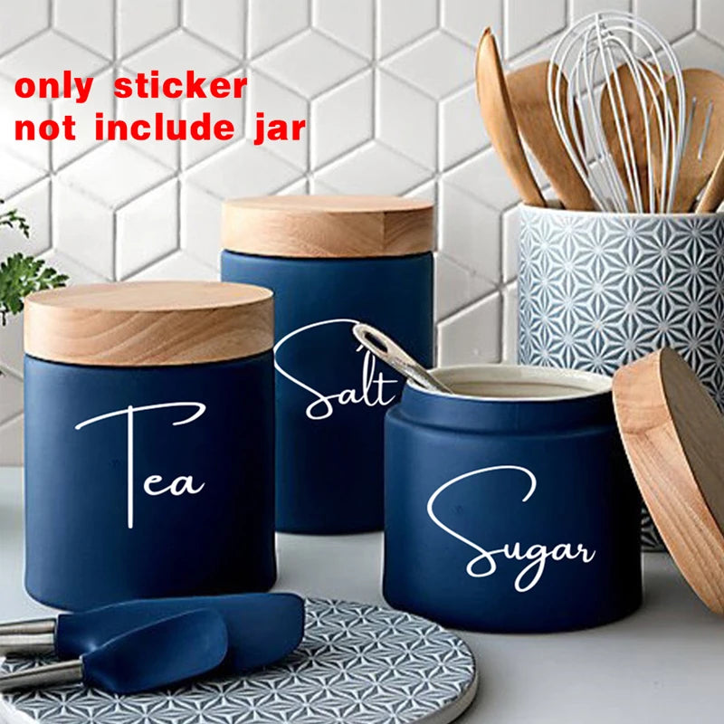 No Jars 8Pcs Kitchen Organization Canister Jar Labels Sticker Decal Tea Coffee Sugar Baking Salt Vinyl Decal Decor
