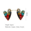 Multi Color Heart Earrings For Women Copper Glass Beads Cluster Metal Post Studs Fashion New Style Jewelry Girl Party Gift C1220