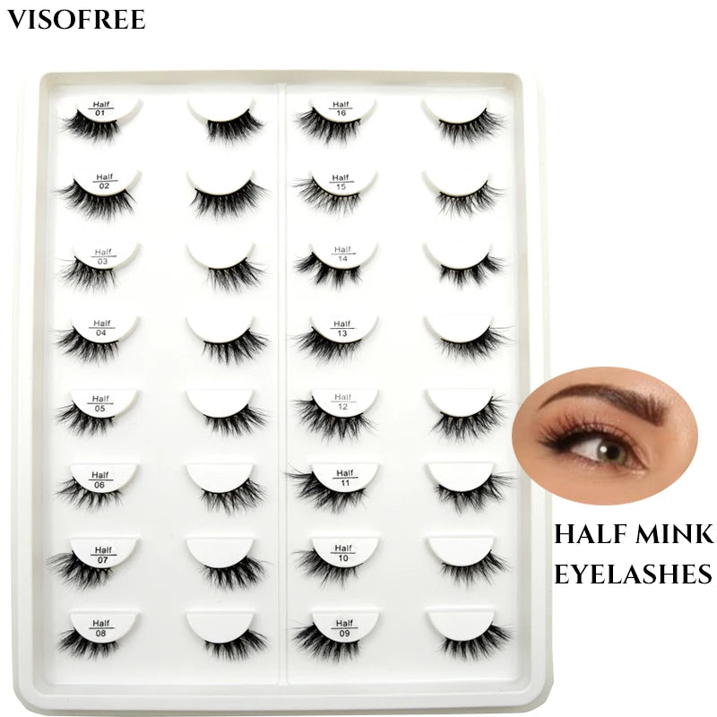 Visofree Half Mink Lashes Make Up False Eyelashes Hand Up Natural Long Mink Lashes Cruelty Free Crisscross Mink Fake Eyelashes