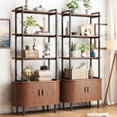 71" Tall Bookshelf,4-Tier Book Shelf with Storage Cabinet,Modern Bookcase with Sliding Door & Adjustable Footpad