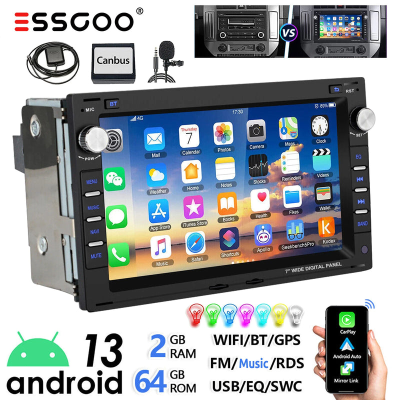 ESSGOO 7" Android 13 2+64G Wireless Apple Carplay Autoradio Für VW Polo 9N Golf 4 Passat B5 T5 GPS NAVI RDS Wifi Bluetooth FM EQ
