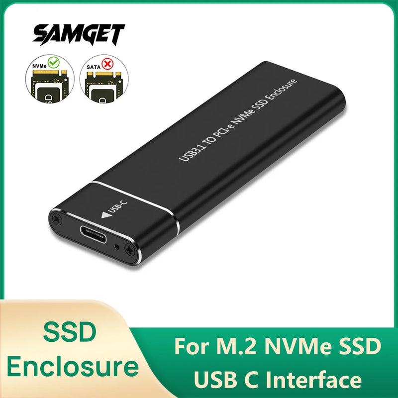 Samget M.2 NVME Solid State Drive External Enclosure 2230/2242/2260/2280 M.2 to USB C Case 10Gbps Type A + Type C For M/M+B Key