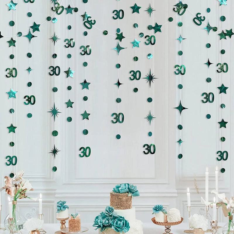 Gold 30th Happy Birthday Party Paper Banners Decorations Number 30 Year Old Circle Dots Twinkle Star Garlands Hanging Backdrops