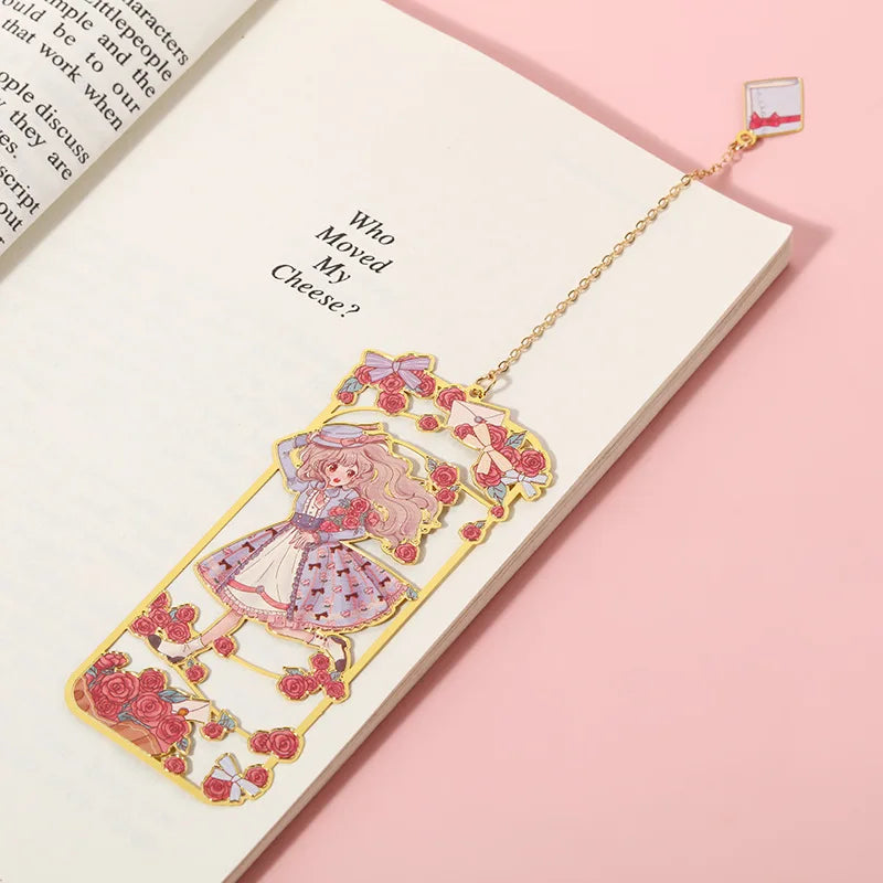 Cartoon Cute Girl Bookmark Copper Metal Hollow Out Process Student Bookmark School Supplies Stationery