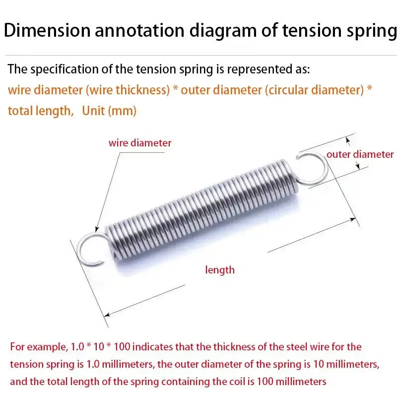 5/2Pcs Wire Diameter: 1.0mm, 304 Stainless Steel S-hook Spiral Coil Tension Spring, Outer Diameter: 6-12mm, Length: 20-120mm