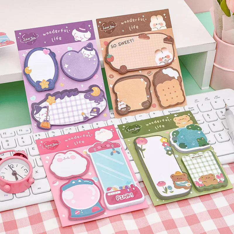 Ellen Brook 1 PCS Cartoon Adhesive Cute Kawaii Animals Notes Notepad Memo Pad Office School Supplies Stationery Sticker