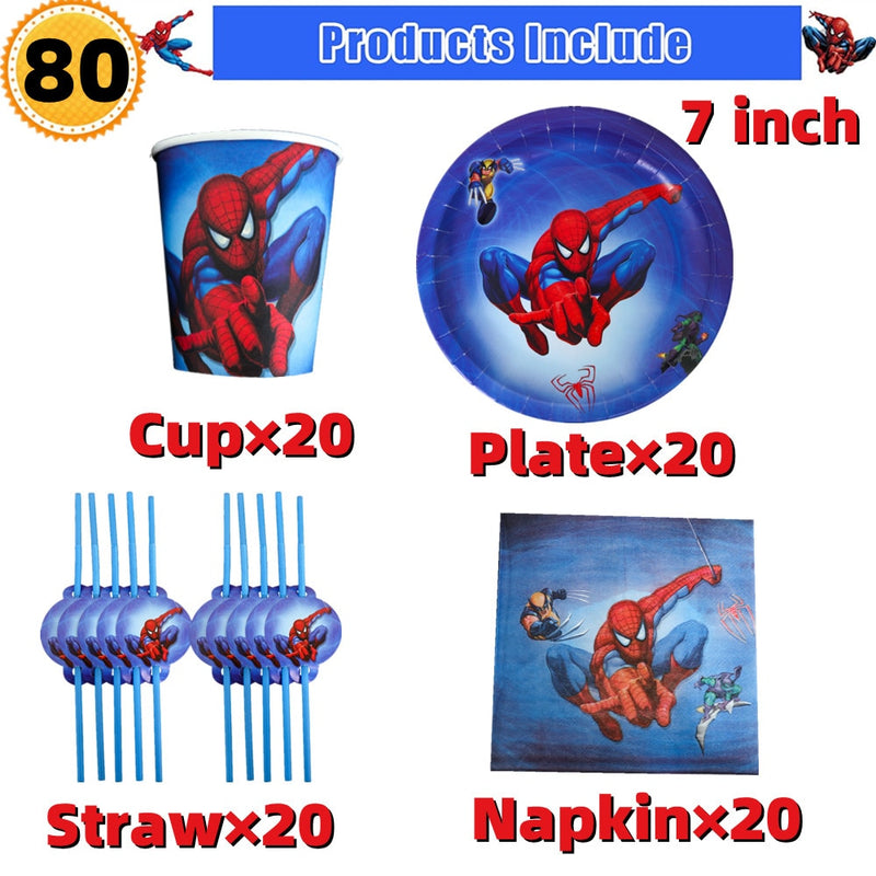 10/20 people Spiderman Theme Birthday Party Decorations Set Paper Cup 7inch Plate Superhero Baby Shower Kids Boys Party Supplies