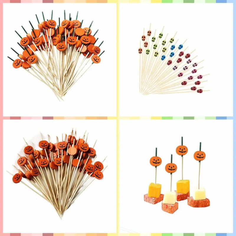 Multifunctional Hygienic Halloween Pumpkin Bamboo Skewers Natural Material Skull Bamboo Stick Smooth Surface Toothpick