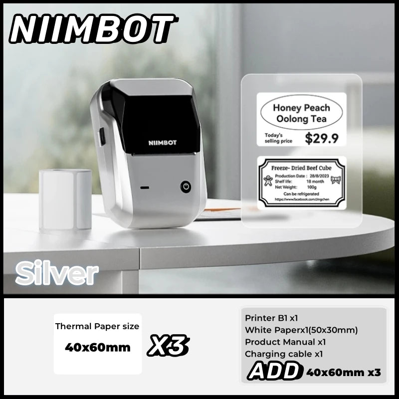 Niimbot B1 English Label Printer Portable Handheld Thermal Printer Mini Barcode QR Code Sticker Paper Color Rolls Maker Cable