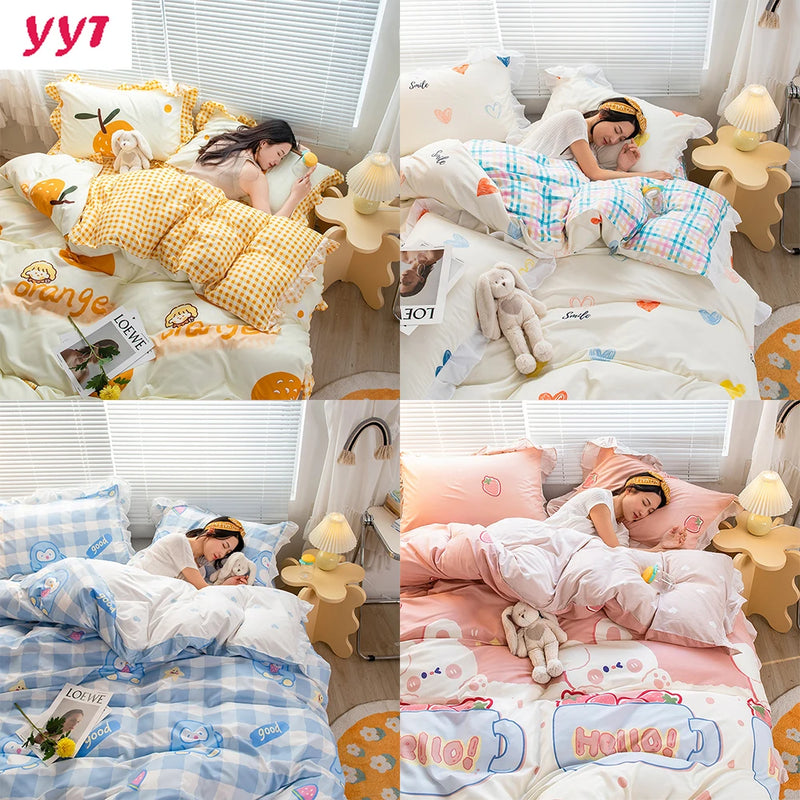 YanYangTian Lace bedding 4-piece set Bed sheet quilt cover pillowcase linen for family kids bedroom living room bedding set 4pcs