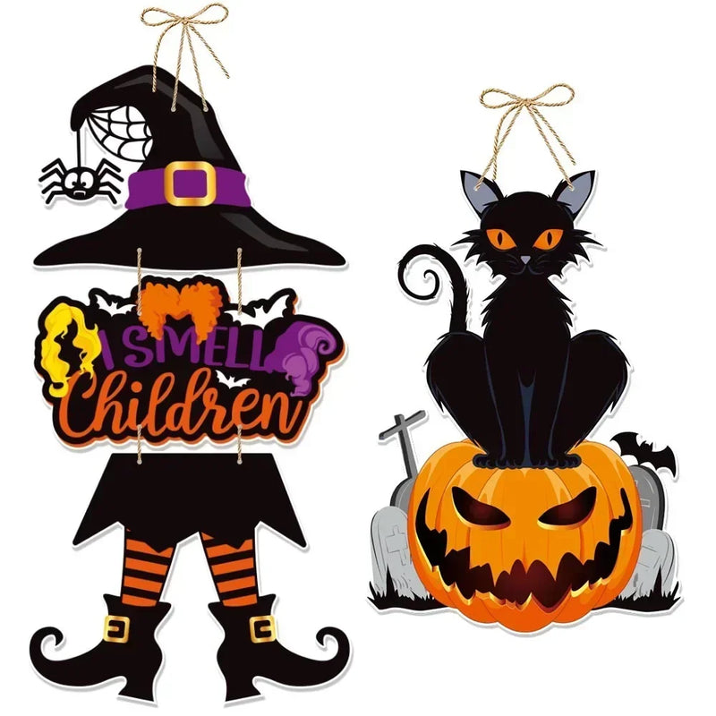 Halloween Ghost Face Pumpkin Door Hanging Bat Witch Hat Door Sign Pendant Ghost Festival Scene Layout Halloween Party Decor