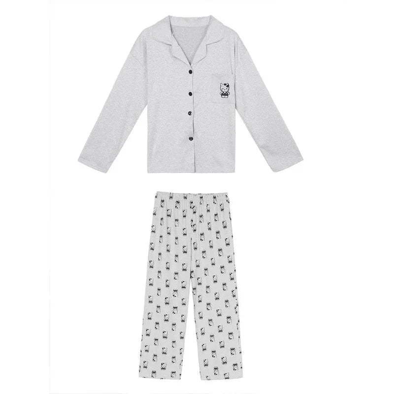 2023 Hello Kitty Y2k Women's Pajamas Woman Clothing Sleepwear Long Sleeve Trousers Two Piece Set Ins Anime Kawaii Cute Autumn
