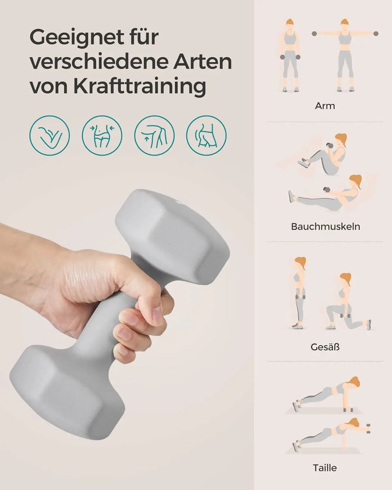 SONGMICS dumbbells set 2x5 kg dumbbell set short dumbbells hexagon neoprene coating