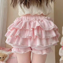Pink JK Plush Shorts Winter Sweet Lolita Safety Short Pants Women Japanese Kawaii Ruffles Bloomers Harajuku Y2k Pumpkin Pants
