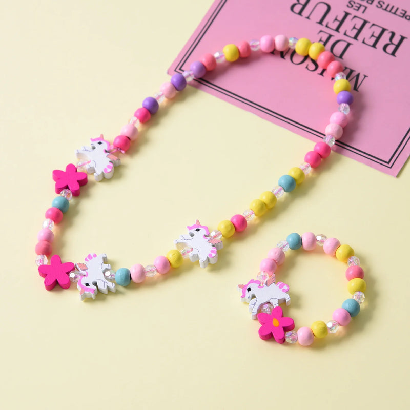 Girl Beads Toys Necklace + Bracelet Unicorn Baby Handmade Necklace Accessories Princess Children Birthday Gifts