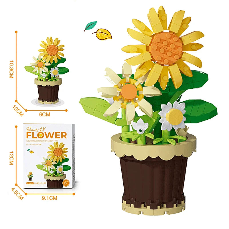 New Product Simulation Small Potted Bouquet Ornaments Tiny Particles Assembled Building Blocks Leisure Toys Girls Birthday Gifts