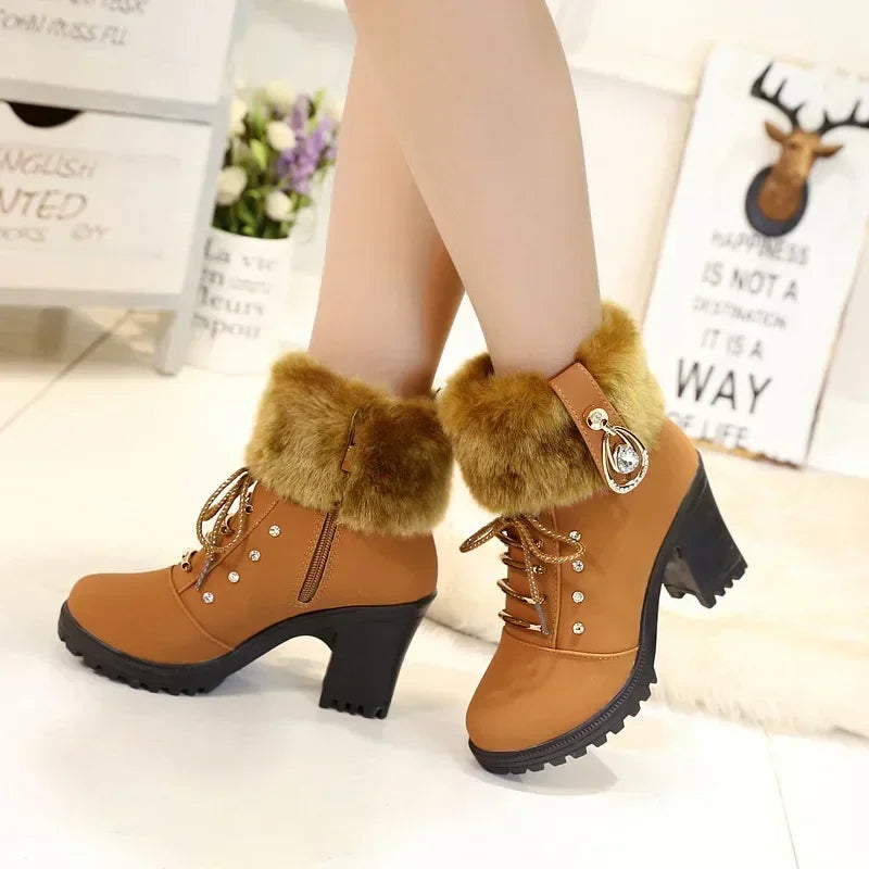 Suede Women Boots Winter Designer High Heels Shoes for Women 2023 New Short Plush High Platform Ankle Boots Elegant Botas Mujer