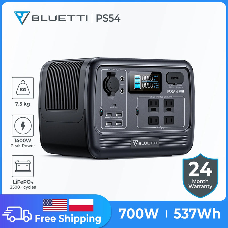 BLUETTI PS54 700W 537Wh Portable Power Station LiFePO4 Battery Solar Generator For Outdoor Camping RV Fishing Trip 2500+ Cycle