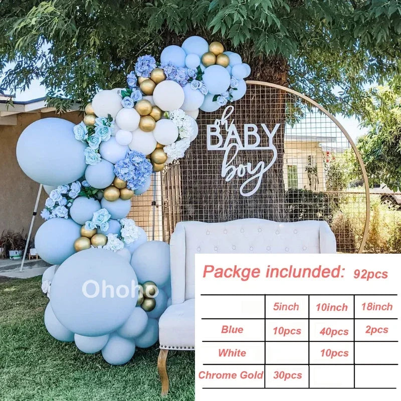 Beige Blue Balloons Garland Arch Kit Kids Boy One 1st Birthday Balloon Set Baby Shower Decoration Baptism Party Wedding