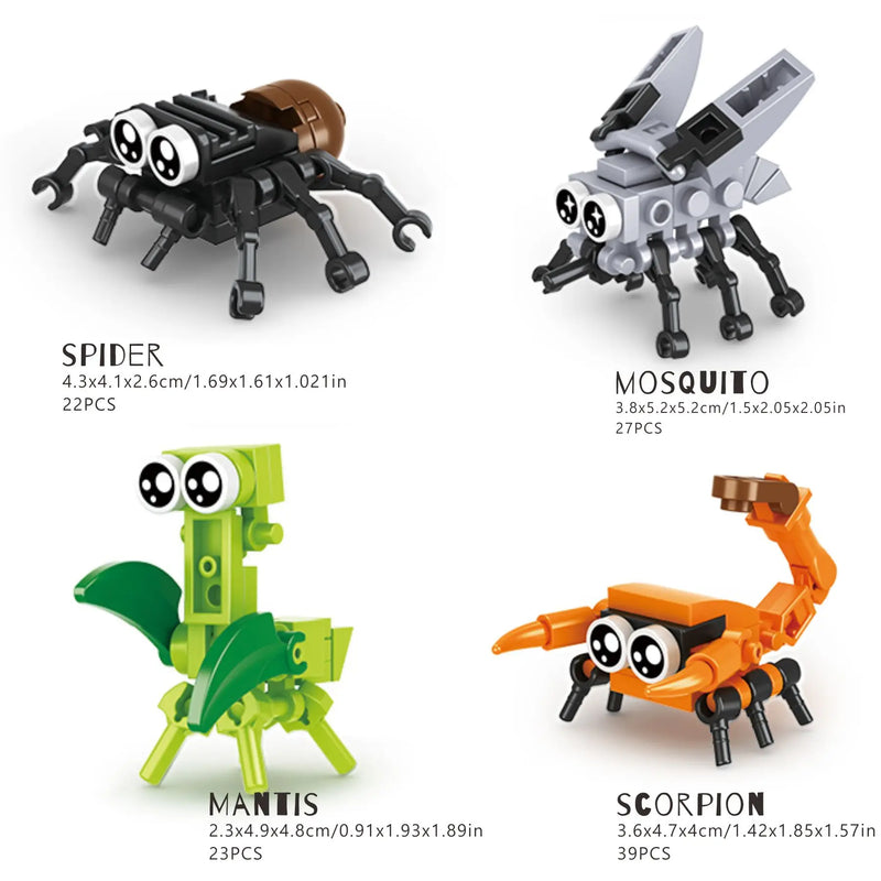 10Pcs Small Insect Assembly Block Animal Insect Puzzle Education Toys Tabletop Ornaments Boys Girl Building Block Toys Gift