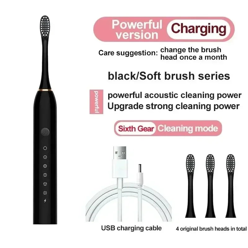 Xiaomi Six Speed Mode Electric Ultrasonic Toothbrush Home Soft Hair Waterproof USB Charge Tooth Cleaner Automatic Couple Set New