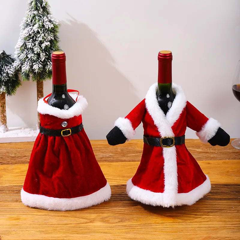 Creative Christmas Wine Bottle Cover Velvet Dress Clothes Set Wine Bottle Ornaments Bag Xmas Party Dinner Table Decoration Gifts