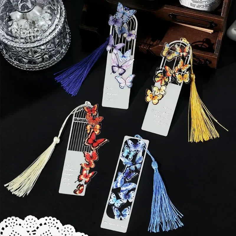 1 Piece Aesthetic Butterfly Bookmark for Book Metal Retro Bookmark with Tassel for Student Cute Bookmark Teacher Friend Gift