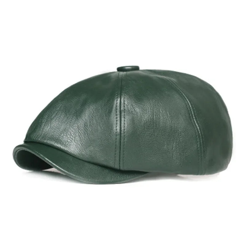 Retro Octagonal Leather Hat Autumn Men's Beret Elegant Fashion Cap Snapback Caps for Men Women