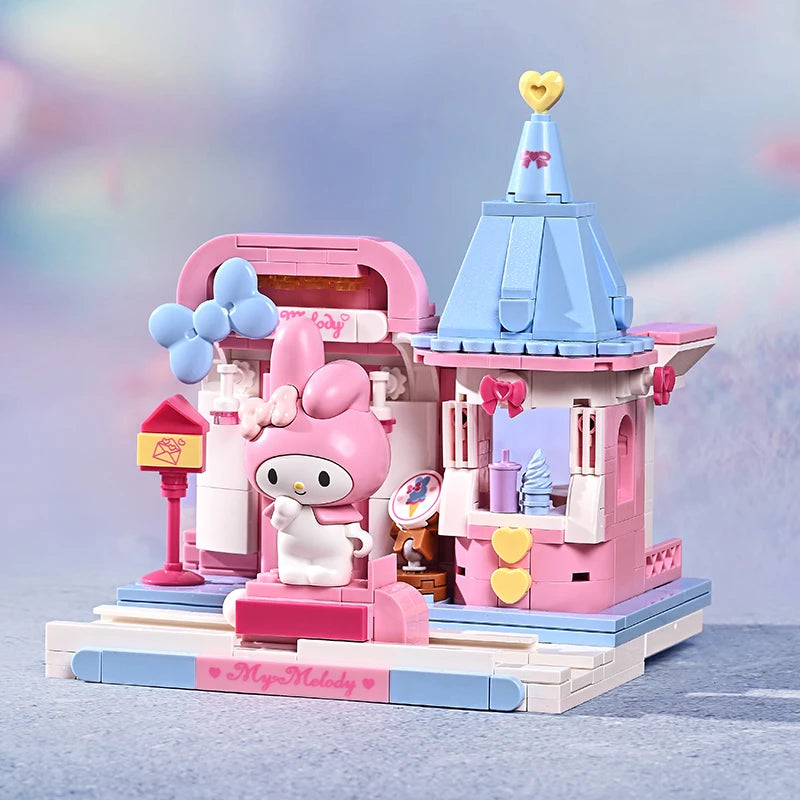 New Keeppley Sanrio Building Blocks Original Kuromi Melody Gemini Cartoon Street View Decoration Model Children's Toys Girl Gift