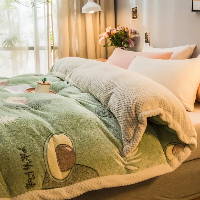 Pineapple Avocado Pattern Super Soft Raschel Blanket Thick Coral Fleece Plush Duvet Cover Double Side Warm Blankets For Bed
