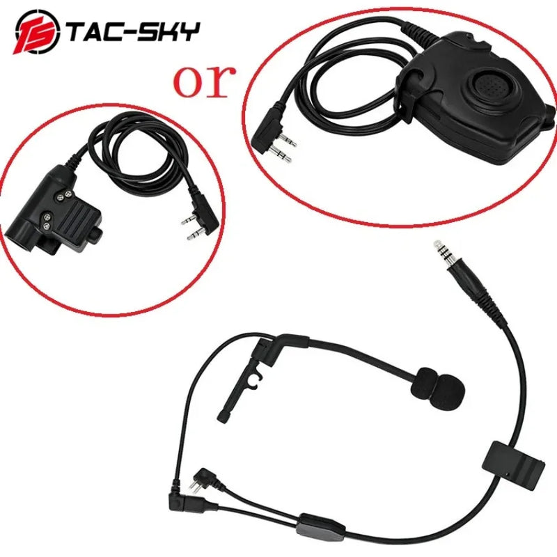 TAC-SKY outdoor hunting tactical headset Y cable set adapter Compatible with U94 PTT For Peltor PTT and COMTAC microphone