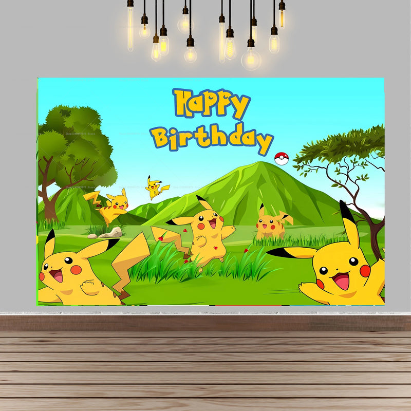 Pokemon Pikachu Birthday Party Backdrop Cartoon Baby Shower Background Photography Wall Photo Studio Banner Decor For Boy Gift