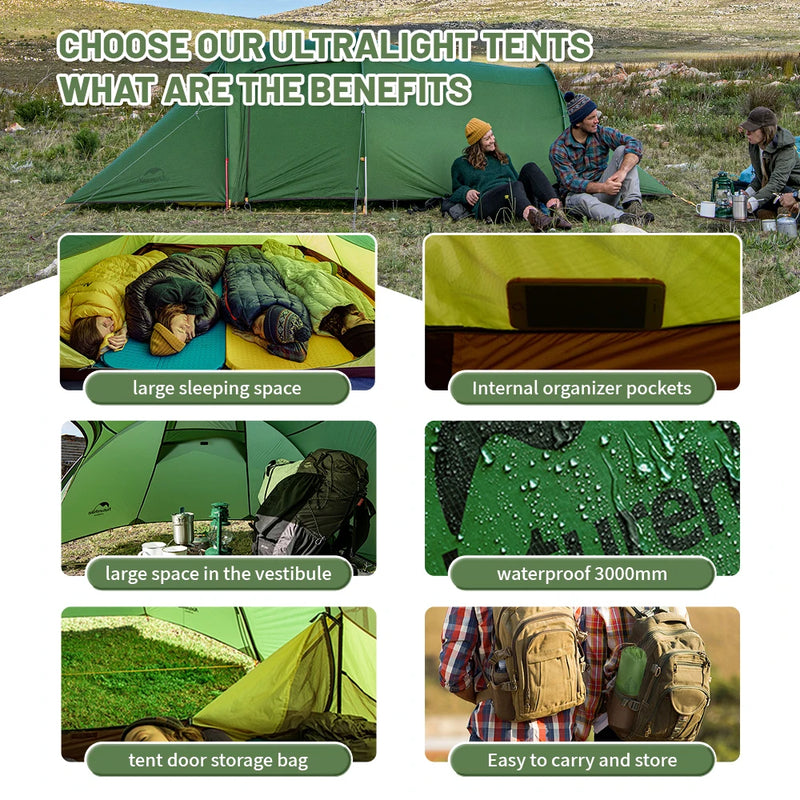 Naturehike Opalus 2 3 4 Tent 2 3 4 Person Hiking Tent 4 Season Tent Ultralight Family Travel Tent 20D Waterproof Camping Tent