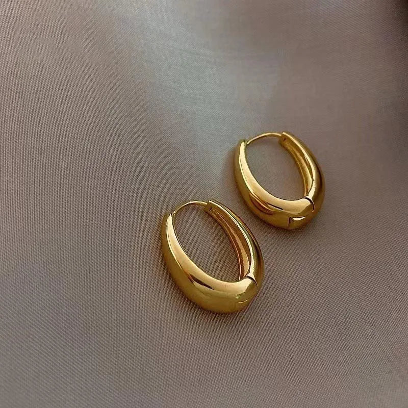 2022 New Classic Copper Alloy Smooth Metal Hoop Earrings For Woman Fashion Korean Jewelry Temperament Girl's Daily Wear earrings