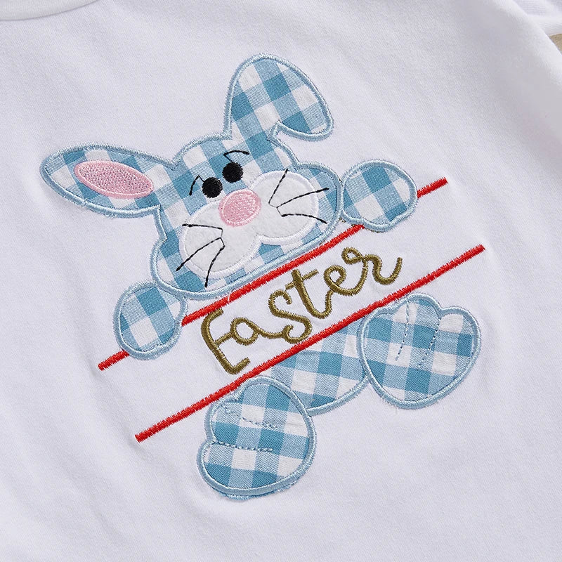 Toddler Boy Easter Outfit Adorable Bunny Print Shirt with Checkered Shorts Set for Spring Celebration
