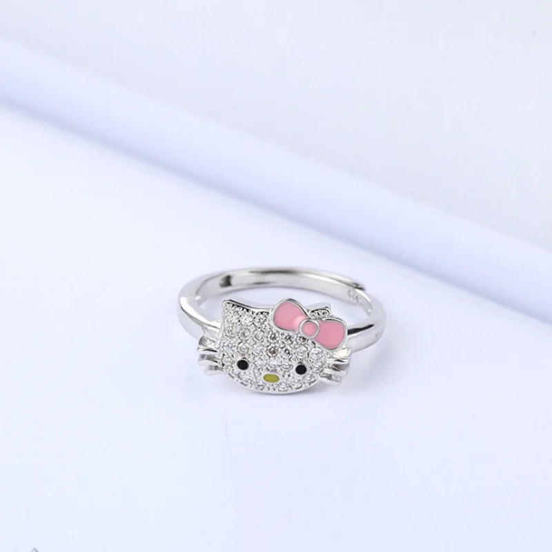 The New Women's Cartoon Hellos Kittys Open Adjustable Diamond Drip Ring for Students Simple Little Fresh Trend Holiday Gifts