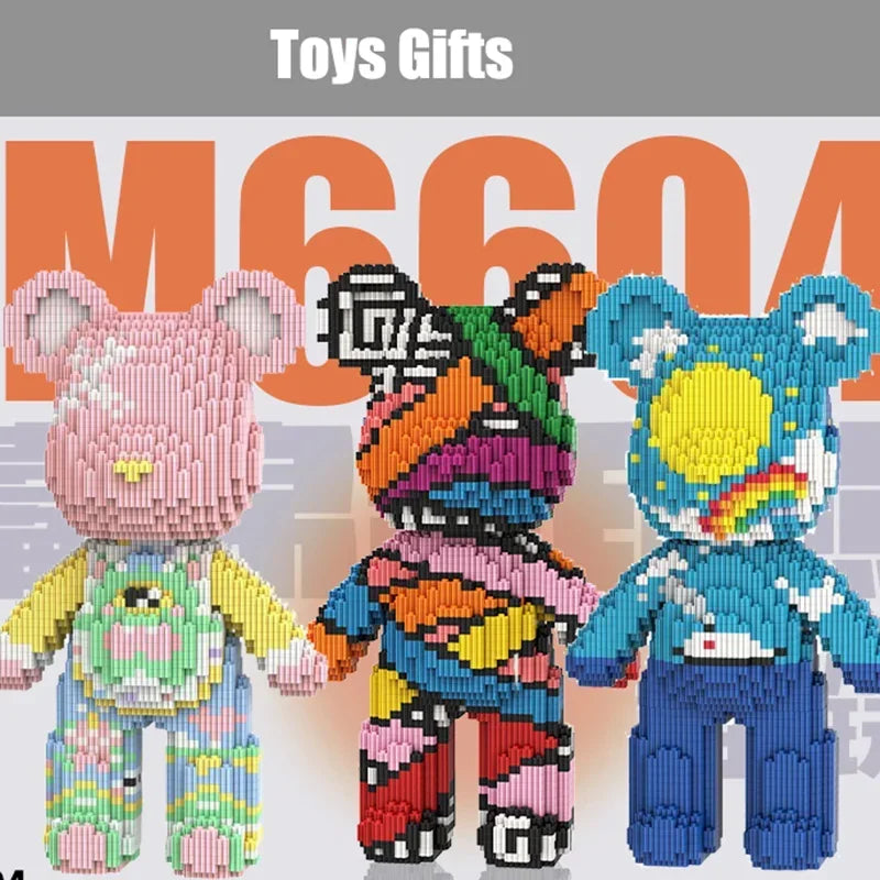Hot 3D Kawaii Bear Model Micro Diamond Building Block With Light Developmental Brick Toys For Boys Kids Children Birthday Gifts