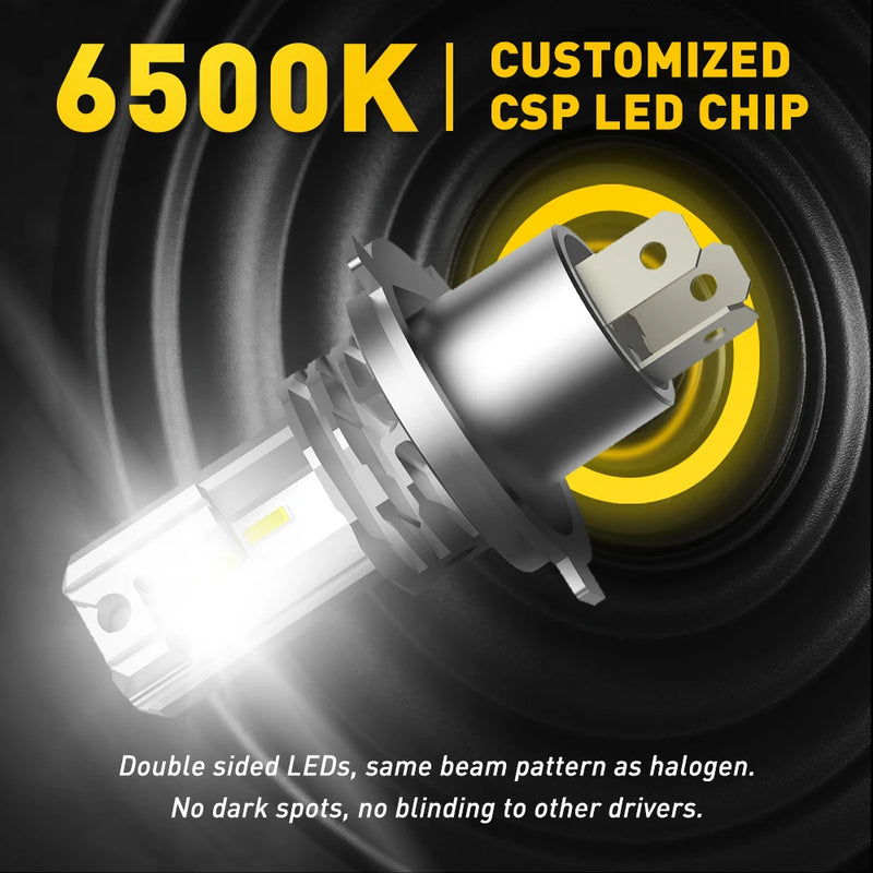 AUXITO 2Pcs 9003 H4 LED Motorcycle Car Headlight Bulb 6500k HB2 CSP LED Auto Head Lamp Wireless Fanless Mini Size 12V 12000LM