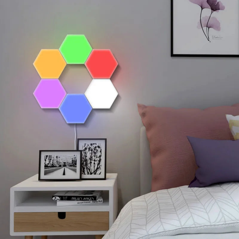 Color night light bedroom decoration touch sensor LED module hexagonal lamp magnetic wall hanging creative home decoration light