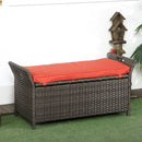 27 Gallon Pe Rattan Wicker Storage Bench, Large Outdoor Patio Box, Red