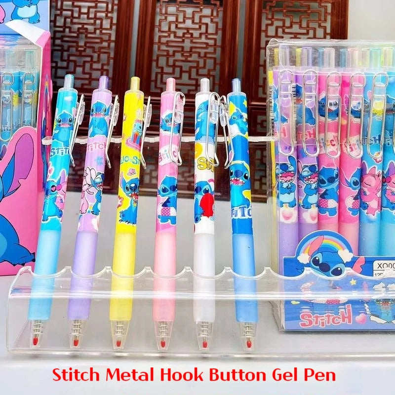 Disney 12pcs Gel Pens Cartoon Stitch New Pressing Pen Black Water Ink 0.5mm Cute Signature Pen Stationery Student children Gift