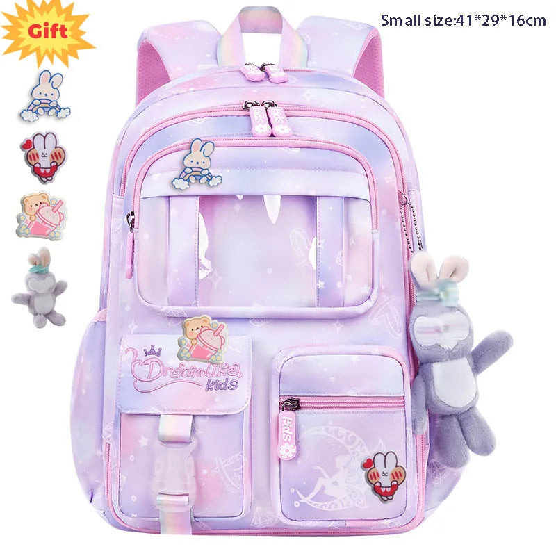 Waterproof Rainbow Schoolbag Student Girls Children's Princess Refrigerator Door Backpack Spine Protector Shoulder Bags Cute